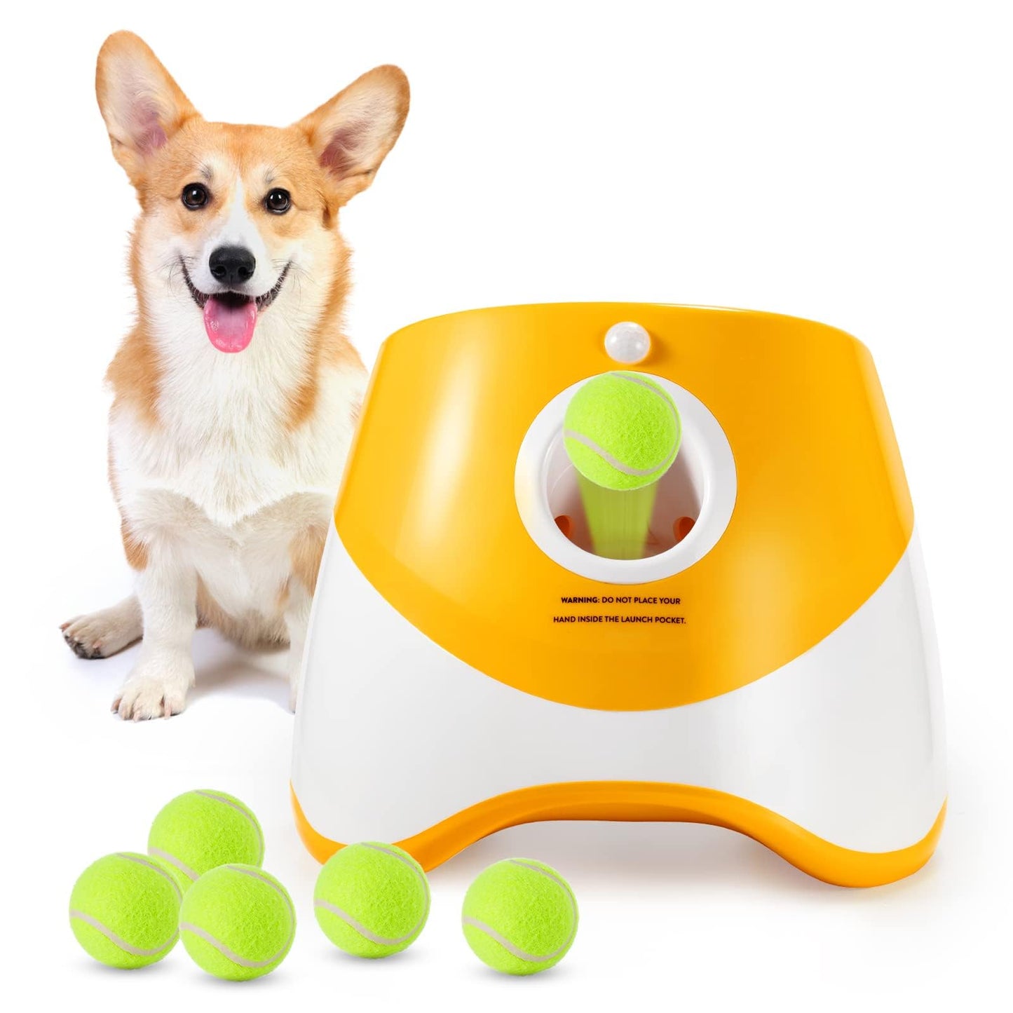 MEKAPLE Dog Ball Thrower Launcher Automatic Ball Launcher with 6 Mini Tennis Balls Interactive Dog Toys Indoor Outdoor Ball Thrower Machine for Small Dogs with 3 Distance Settings