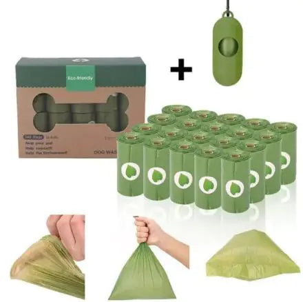 Biodegradálható kutyapiszok zacskók adagolóval — Levendula illatú, szivárgásmentes, 16 tekercs (zöld)
